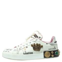 Pre Owned Dolce & Gabbana White Leather Portofino Embellished Sneakers Size 39