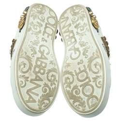 Pre Owned Dolce & Gabbana White Leather Portofino Embellished Sneakers Size 39