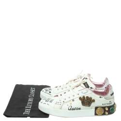 Pre Owned Dolce & Gabbana White Leather Portofino Embellished Sneakers Size 39