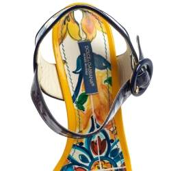 Pre Owned Dolce & Gabbana Multicolor Majolica Print Patent Leather Wedge Platform Ankle Strap Sandals Size 36