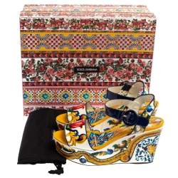 Pre Owned Dolce & Gabbana Multicolor Majolica Print Patent Leather Wedge Platform Ankle Strap Sandals Size 36