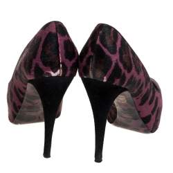 Pre Owned Dolce & Gabbana Purple Calf hair And Suede Leopard Print Peep Toe Pumps Size 40