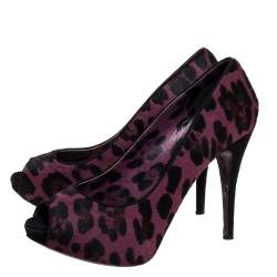 Pre Owned Dolce & Gabbana Purple Calf hair And Suede Leopard Print Peep Toe Pumps Size 40