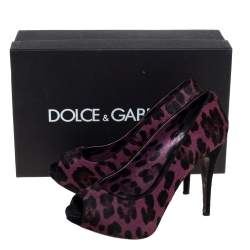 Pre Owned Dolce & Gabbana Purple Calf hair And Suede Leopard Print Peep Toe Pumps Size 40