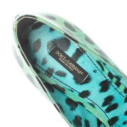 Pre Owned  Dolce & Gabbana Green/Black Leopard Print Patent Leather Peep Toe Platform Pumps Size 39