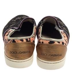 Dolce & Gabbana Multicolor Lace and Leather Slip On Sneakers Size 37