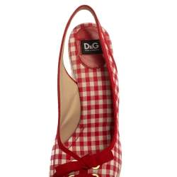 Pre Owned Dolce & Gabbana Red/White Check Fabric Wedge Slingback Sandals Size 40