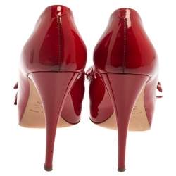 Pre Owned Dolce & Gabbana Red Patent Leather Peep Toe Bow Pumps Size 39.5