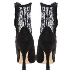 Pre Owned Dolce and Gabbana Black Lace Pearl Embellished Socks Boots Size 38