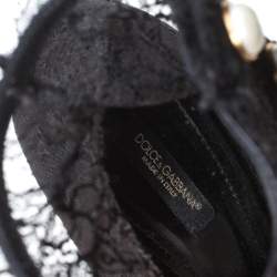 Pre Owned Dolce and Gabbana Black Lace Pearl Embellished Socks Boots Size 38