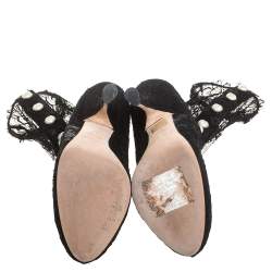 Pre Owned Dolce and Gabbana Black Lace Pearl Embellished Socks Boots Size 38