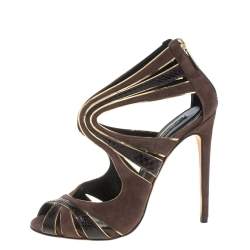 Dolce & Gabbana Brown Suede and Python Leather Sandals Size 39