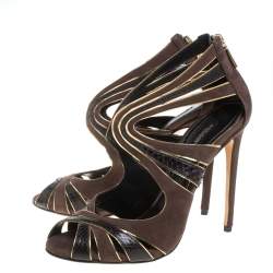 Dolce & Gabbana Brown Suede and Python Leather Sandals Size 39