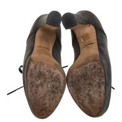 Pre Owned Dolce & Gabbana Olive Green Suede Ankle Lace Booties Size 39