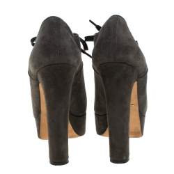 Pre Owned Dolce & Gabbana Olive Green Suede Ankle Lace Booties Size 39