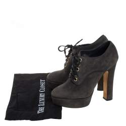 Pre Owned Dolce & Gabbana Olive Green Suede Ankle Lace Booties Size 39