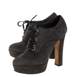 Pre Owned Dolce & Gabbana Olive Green Suede Ankle Lace Booties Size 39