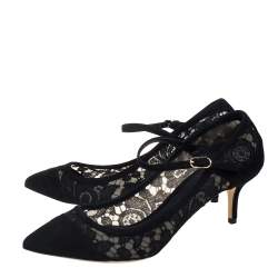 Pre Owned Dolce & Gabbana Lace And Suede Mary Jane Pumps Size 39.5