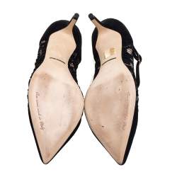 Pre Owned Dolce & Gabbana Lace And Suede Mary Jane Pumps Size 39.5