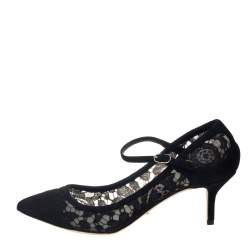 Pre Owned Dolce & Gabbana Lace And Suede Mary Jane Pumps Size 39.5