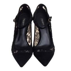 Pre Owned Dolce & Gabbana Lace And Suede Mary Jane Pumps Size 39.5