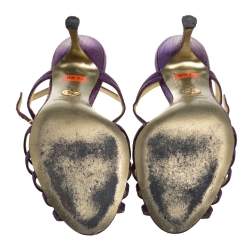 Dolce & Gabbana Purple Lizard Embossed Leather T Strap Sandals Size 36