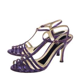 Dolce & Gabbana Purple Lizard Embossed Leather T Strap Sandals Size 36