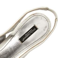Pre Owned Dolce & Gabbana White Leather Logo Embellished Loafer Slingback Sandals Size 40
