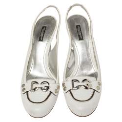 Pre Owned Dolce & Gabbana White Leather Logo Embellished Loafer Slingback Sandals Size 40