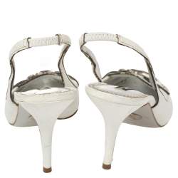 Pre Owned Dolce & Gabbana White Leather Logo Embellished Loafer Slingback Sandals Size 40