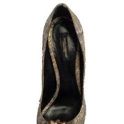 Dolce & Gabbana Grey Floral Print Brocade Fabric Bellucci Crystal Embellished Peep Toe Pumps Size 40