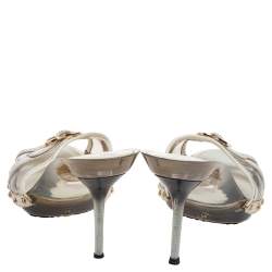 Pre Owned Dolce and Gabbana White Leather Logo Buckle Detail Sandals Size 41