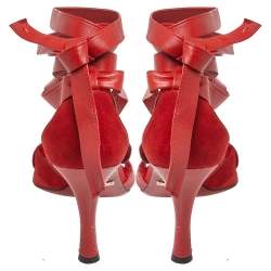 Pre Owned Dolce & Gabbana Red Python Embossed Leather And Suede Ankle Wrap Sandals Size 40