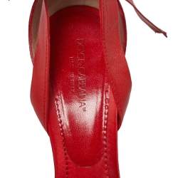 Pre Owned Dolce & Gabbana Red Python Embossed Leather And Suede Ankle Wrap Sandals Size 40