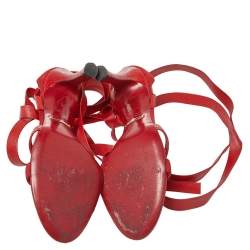 Pre Owned Dolce & Gabbana Red Python Embossed Leather And Suede Ankle Wrap Sandals Size 40
