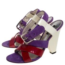 Pre Owned Dolce & Gabbana Multicolor Patent Leather And Suede Singback Sandals Size 39