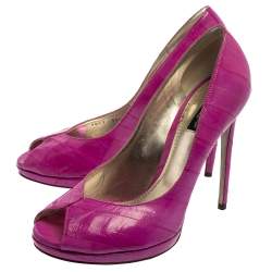 Pre Owned حذاء كعب عالي دولتشي أند غابانا جلد ثعبان البحر وردي مقدمة مفتوحة مقاس 39.5