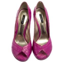 Pre Owned حذاء كعب عالي دولتشي أند غابانا جلد ثعبان البحر وردي مقدمة مفتوحة مقاس 39.5