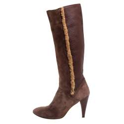 Dolce & Gabbana Brown Leather And Suede Knee Length Boots Size 40