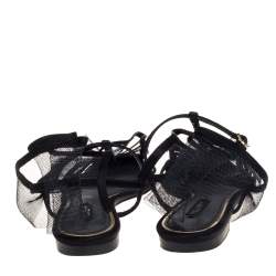 Dolce & Gabbana Black Satin And Mesh Flat Sandals Size 37.5