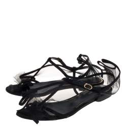 Dolce & Gabbana Black Satin And Mesh Flat Sandals Size 37.5