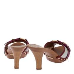 Dolce & Gabbana Multicolor Leather Buckle Detail Wooden Platform Slide Sandals Size 36