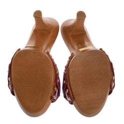 Dolce & Gabbana Multicolor Leather Buckle Detail Wooden Platform Slide Sandals Size 36