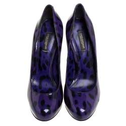 Dolce & Gabbana Purple/Black  Leopard Print Patent Leather Platform Pumps Size 37.5 