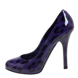 Dolce & Gabbana Purple/Black  Leopard Print Patent Leather Platform Pumps Size 37.5 