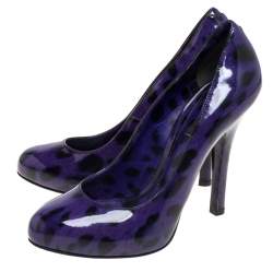 Dolce & Gabbana Purple/Black  Leopard Print Patent Leather Platform Pumps Size 37.5 