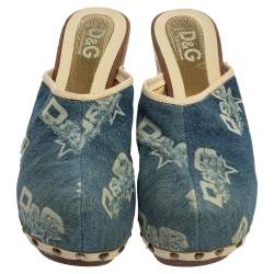 Pre Owned Dolce & Gabbana Blue Denim Fabric Slide Clogs Size 39