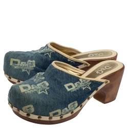 Pre Owned Dolce & Gabbana Blue Denim Fabric Slide Clogs Size 39