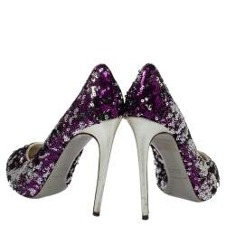 Dolce & Gabbana Purple/Silver Sequins And Leather Pumps Size 40