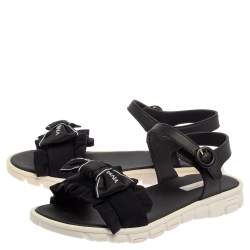 Dolce & Gabbana Black Leather and Fabric Logo Femmina Flat Sandals Size 37